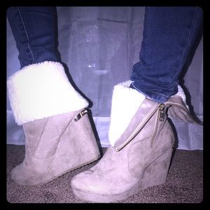 Faux Fur Suede Ankle High Boots